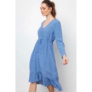 NWT$278 Rails Jade blue/white midi floral midi dress, XS runs big, fit 4-6